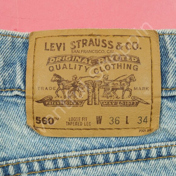 Vintage Levis 560 Jeans Mens 36 Blue Loose Fit Tapered Leg Orange Tab 90s - Picture 4 of 8
